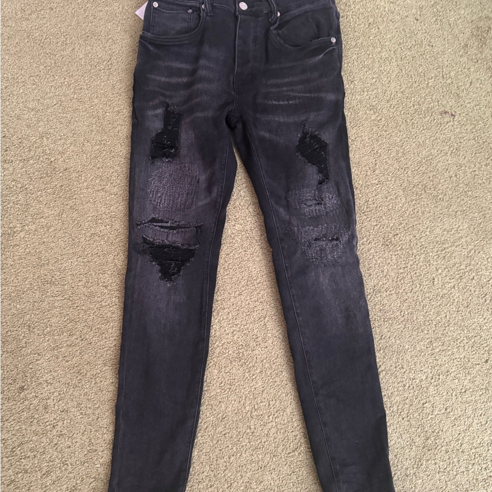 Men's Distressed Purple Brand Jeans - Black